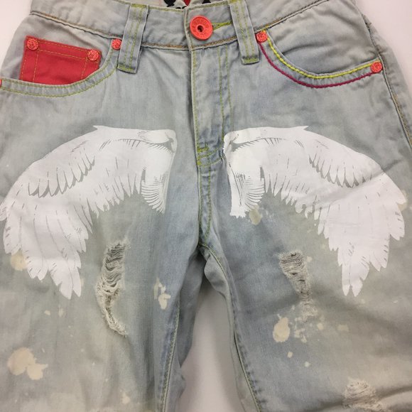 LALABOBO Distressed Large Logo Print Hi Waist Jean - Picture 6 of 12